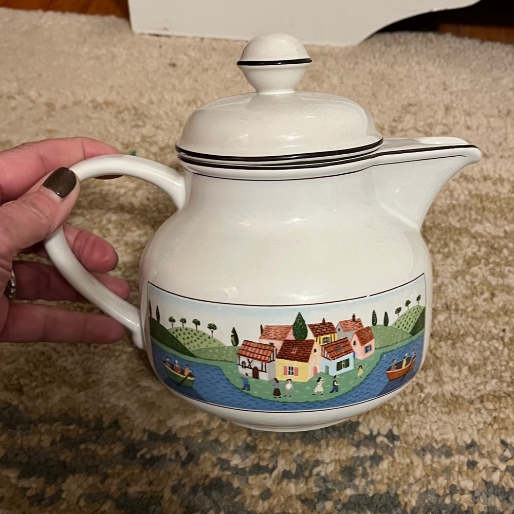 Villeroy & Boch Porcelain teapot w/ lid‎ "design naif" lake countryside! Mint!